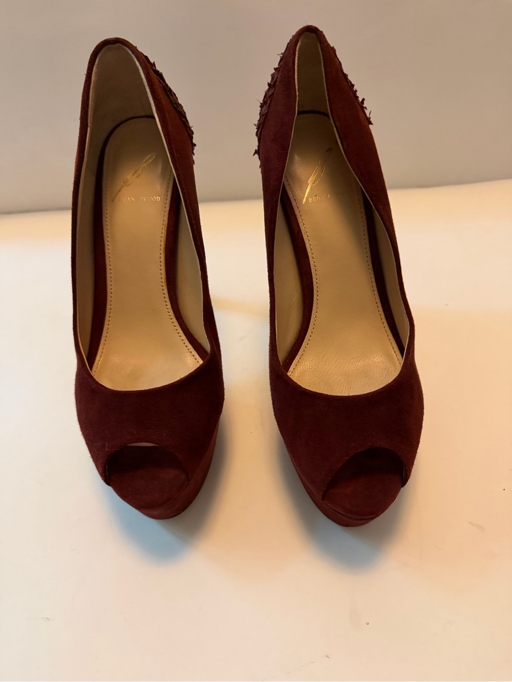 Brian Atwood Burgundy Suede Platform Stiletto Heels